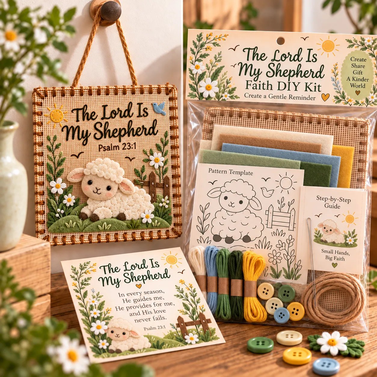 The Lord Is My Shepherd design with a sheep in a meadow
