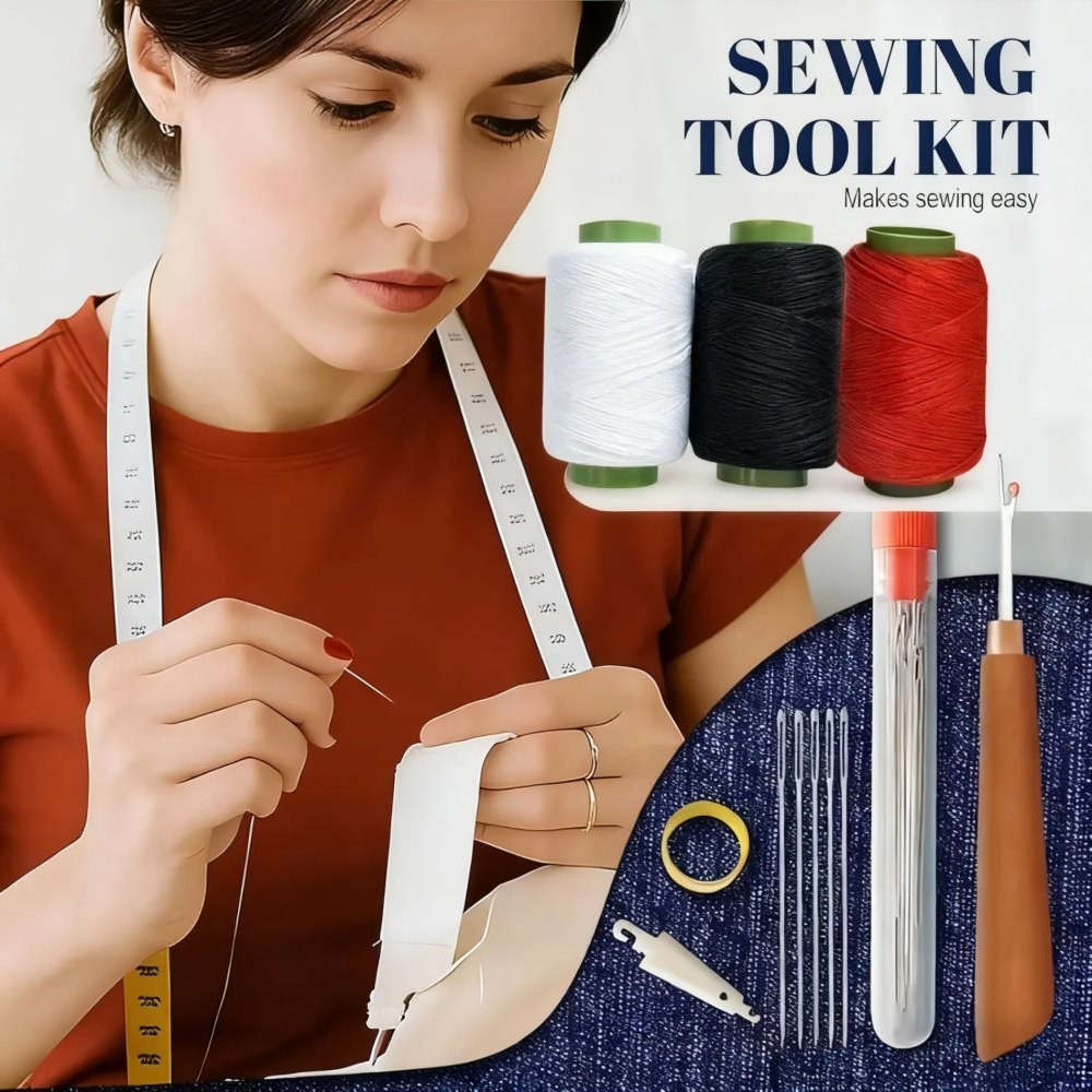 34PCS Big Eye Steel Needles Set - Long & Thin Handmade Quilting & Sewing Needles Kit for DIY Sewing Projects