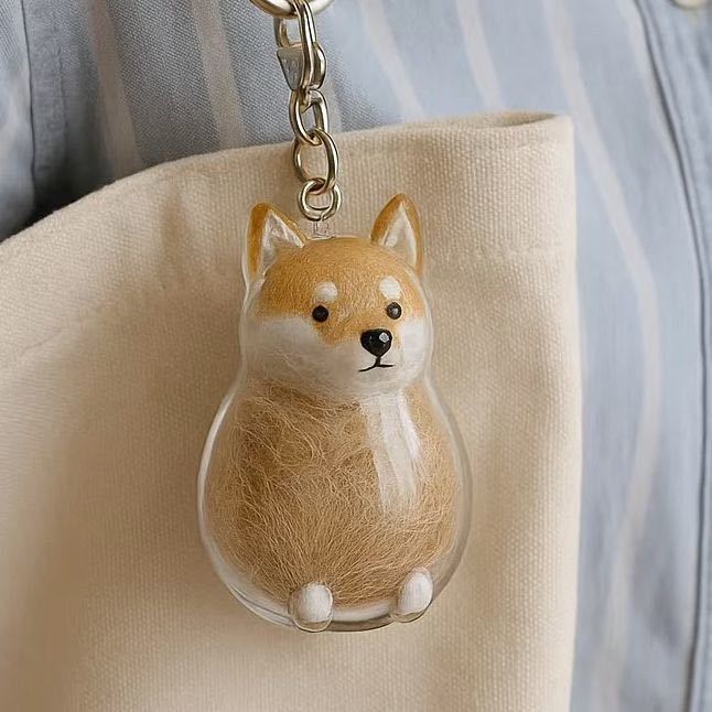 Shiba Inu Hair Collector Keychain Charm Memorial Storage Box HC021