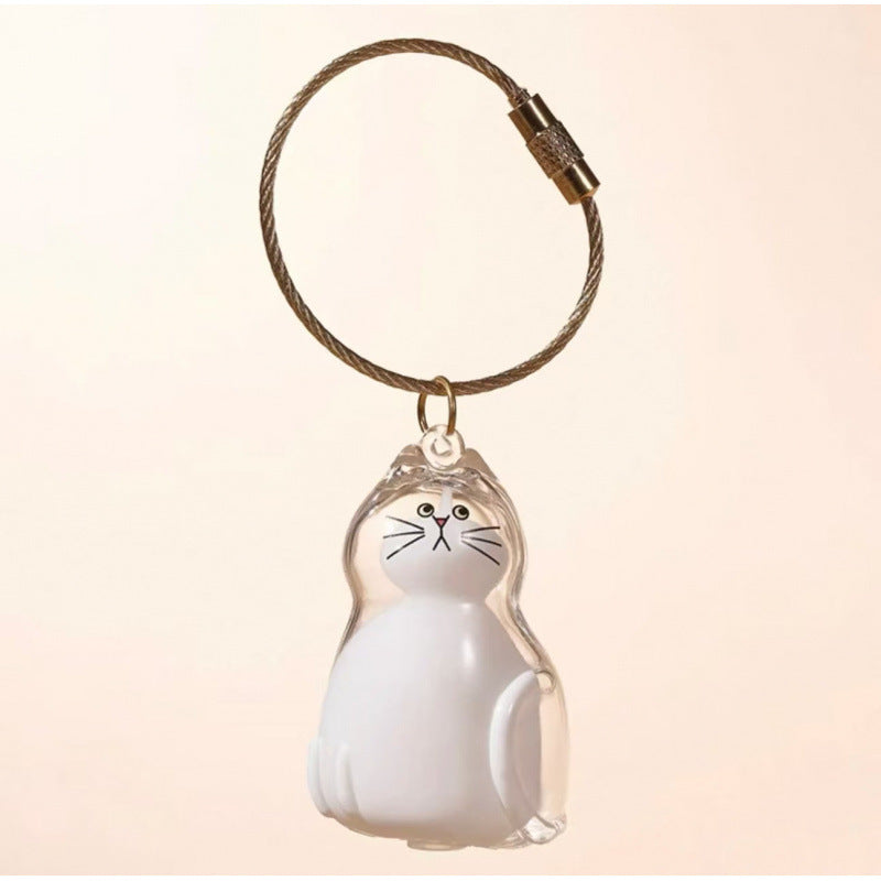 White Cat Hair Collector Keychain Charm Memorial Storage Box HC026