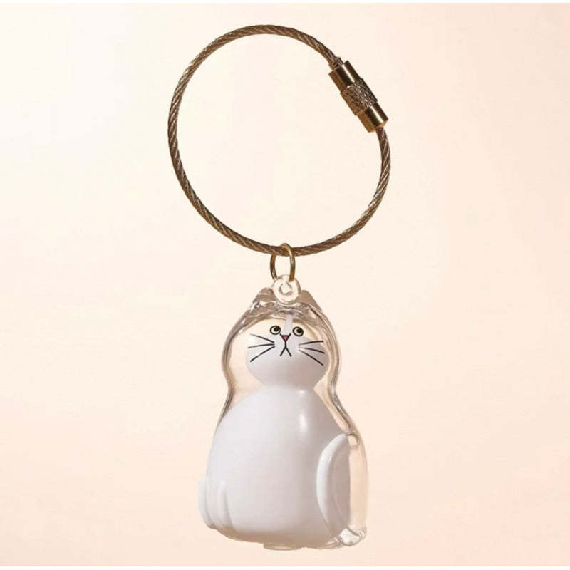 White Cat Hair Collector Keychain Charm Memorial Storage Box HC026