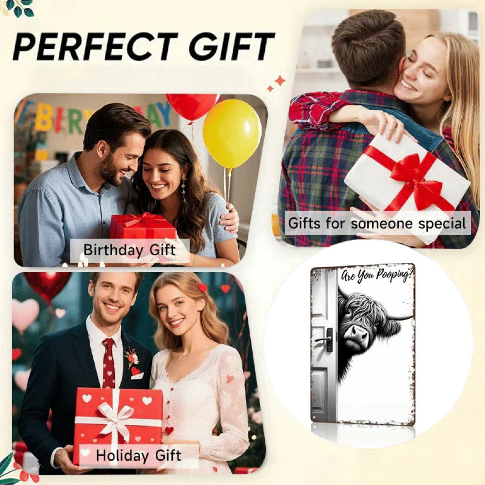 Vintage Highland Cow Metal Sign – Funny"Are You P**ping?" Wall Decor