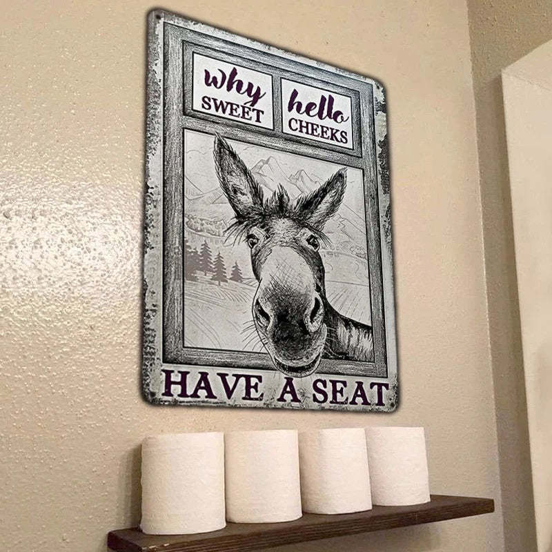 Donkey Metal Sign, Donkey Black White Hello Sweet Cheeks Metal Signs-Jolura
