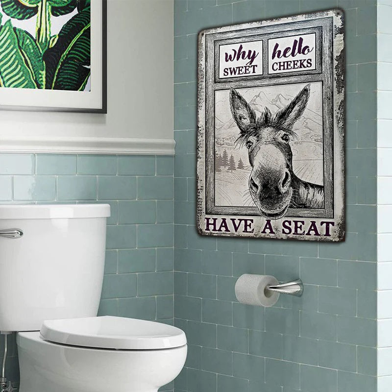 Donkey Metal Sign, Donkey Black White Hello Sweet Cheeks Metal Signs-Jolura
