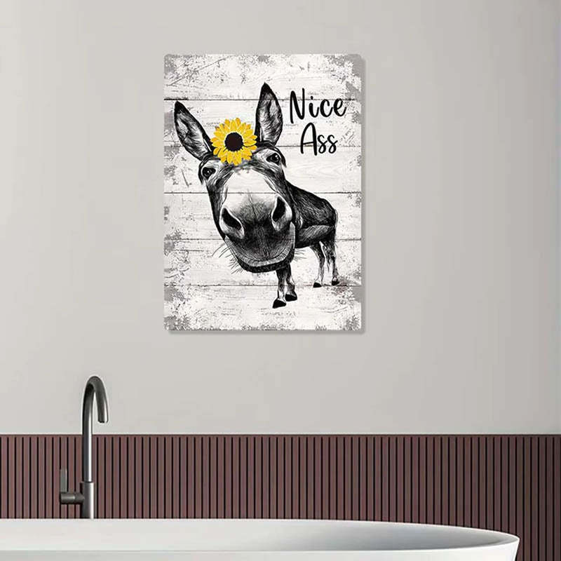 Funny Donkey Sunflower Metal Sign Farmhouse Bathroom Unique Gifts For Home Vintage Farm Animal Design-Jolura