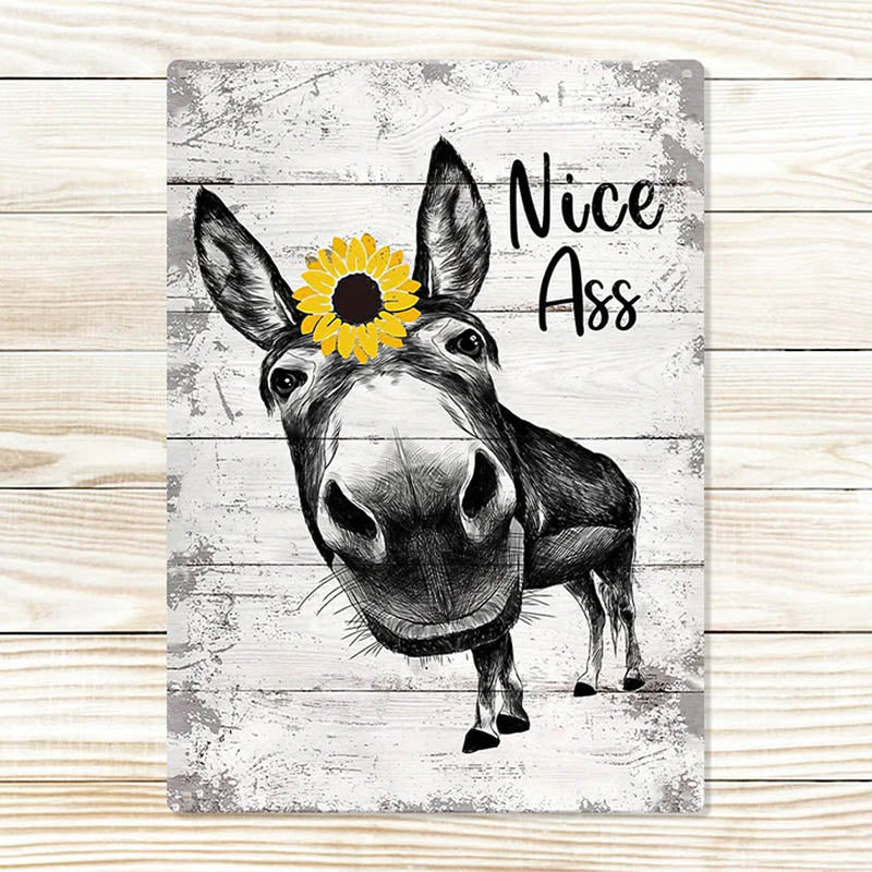 Funny Donkey Sunflower Metal Sign Farmhouse Bathroom Unique Gifts For Home Vintage Farm Animal Design-Jolura