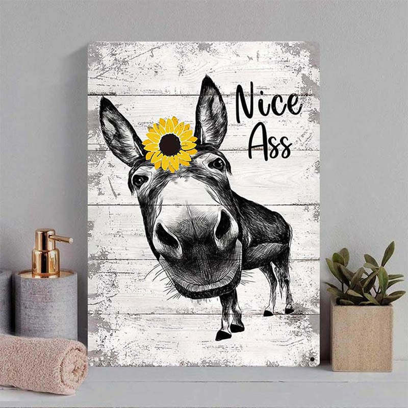 Funny Donkey Sunflower Metal Sign Farmhouse Bathroom Unique Gifts For Home Vintage Farm Animal Design-Jolura