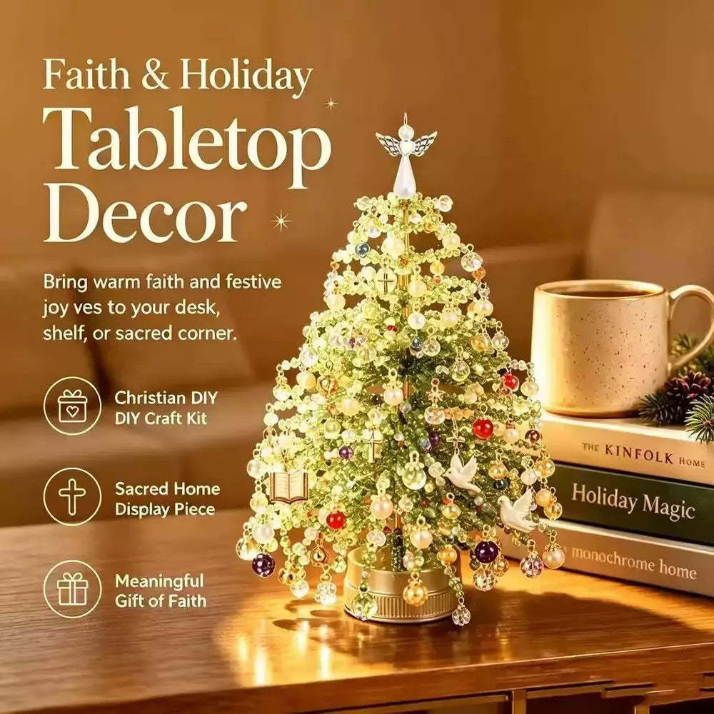 Christian beaded tree with seasonal cross and bright decorations