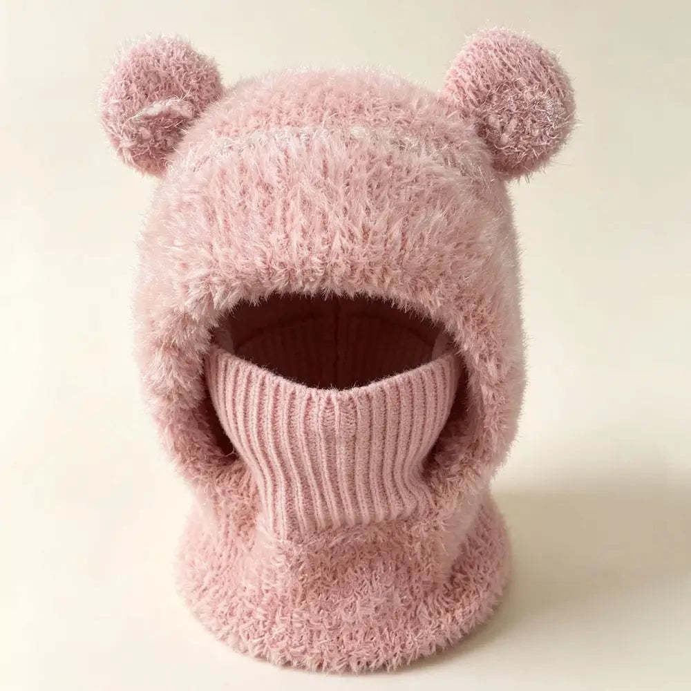 Pink bear ear knit winter hat