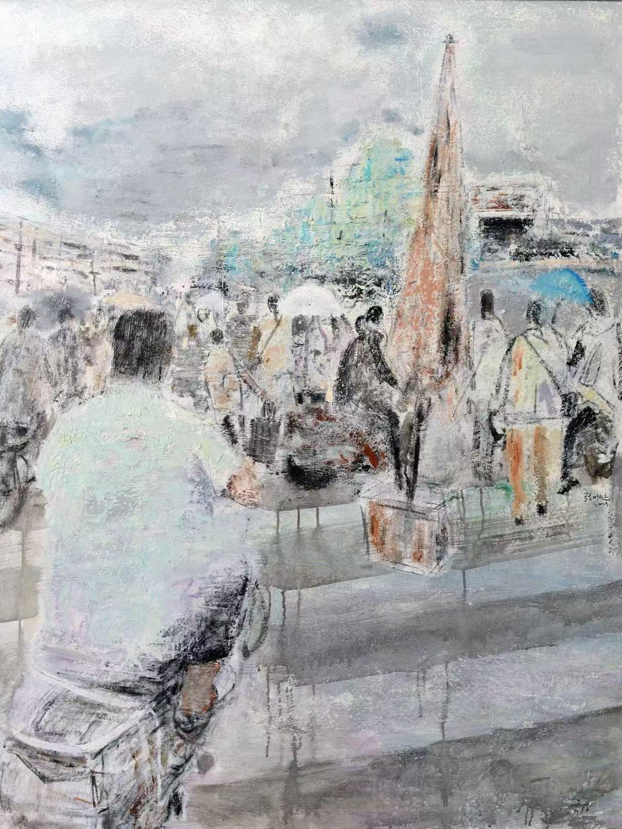 “Evening Commute: The Hustle” Oil on Canvas｜110cm × 140cm｜One-of-a-Kind Original Artwork