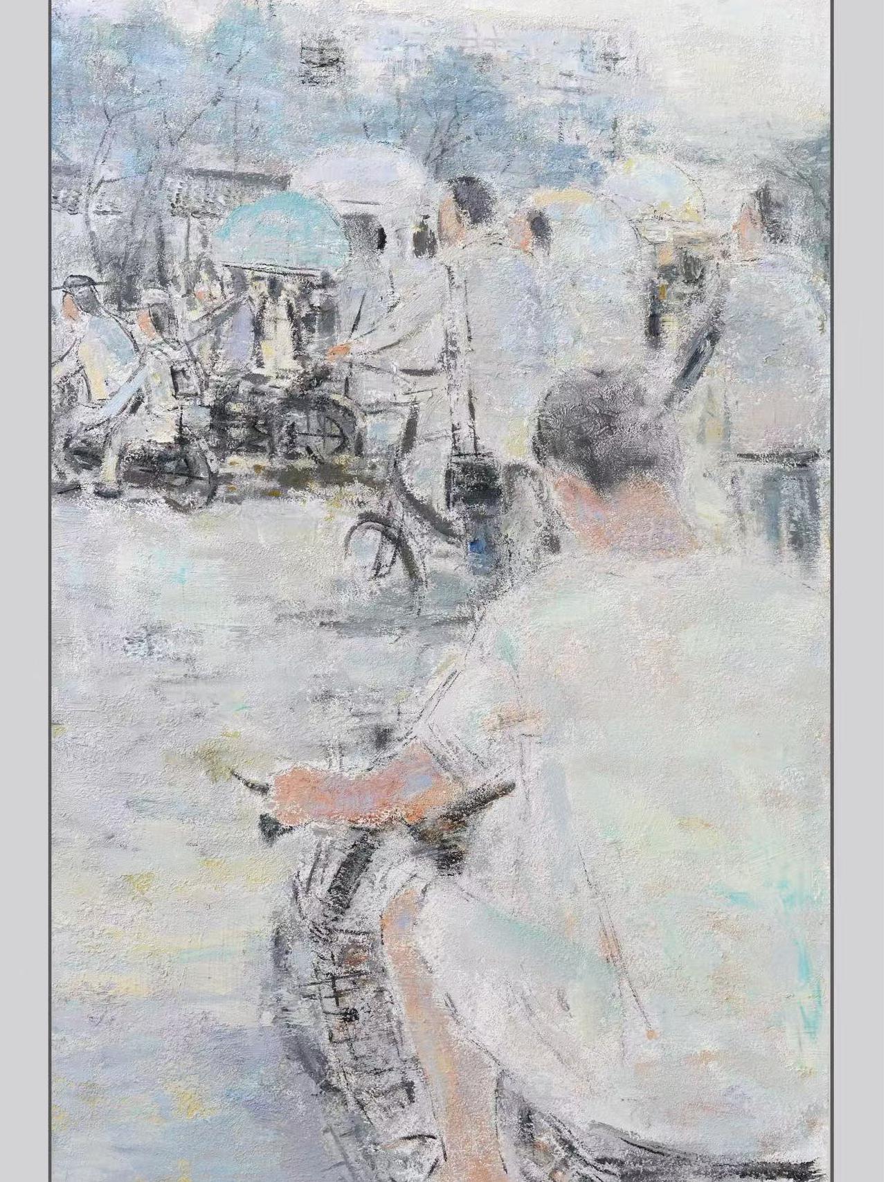 “Evening Commute: Rainy Day” Oil on Canvas｜65cm × 170cm｜One-of-a-Kind Original Artwork