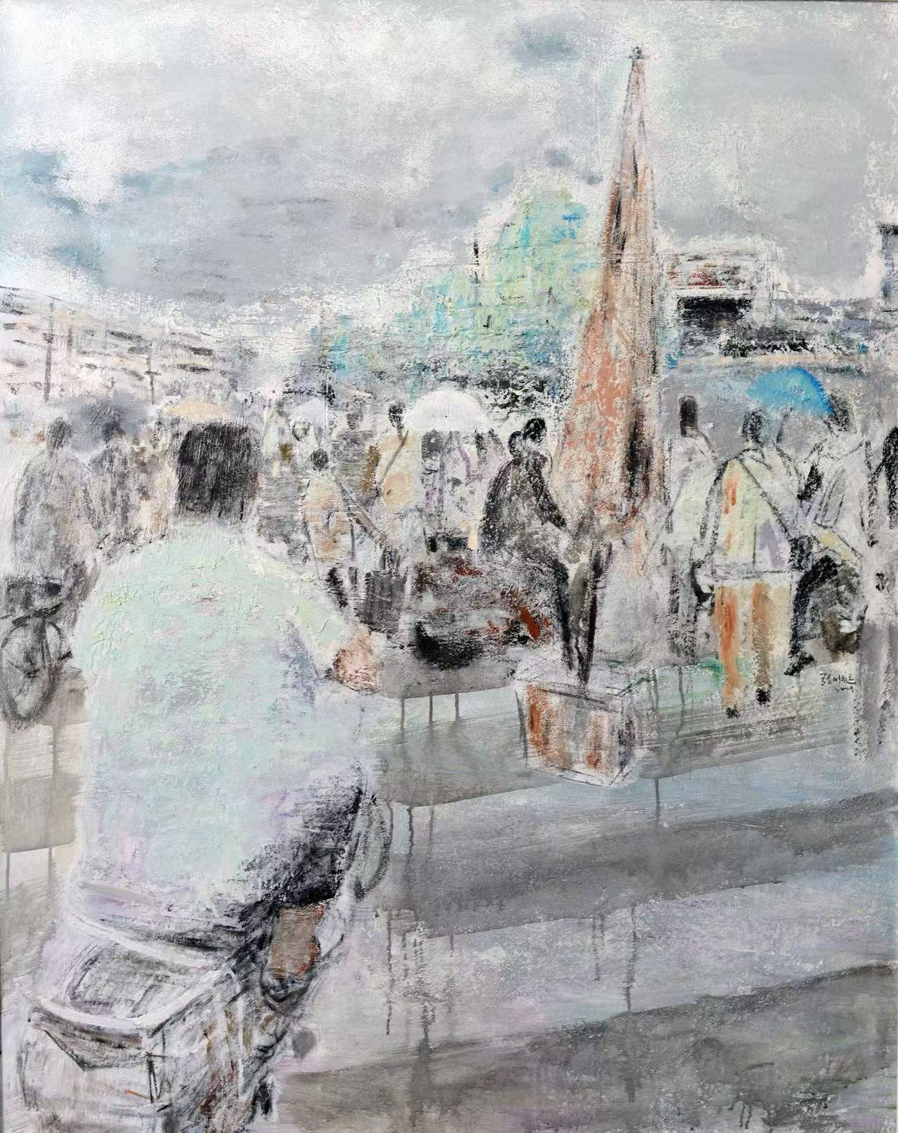 “Evening Commute: The Hustle” Oil on Canvas｜110cm × 140cm｜One-of-a-Kin