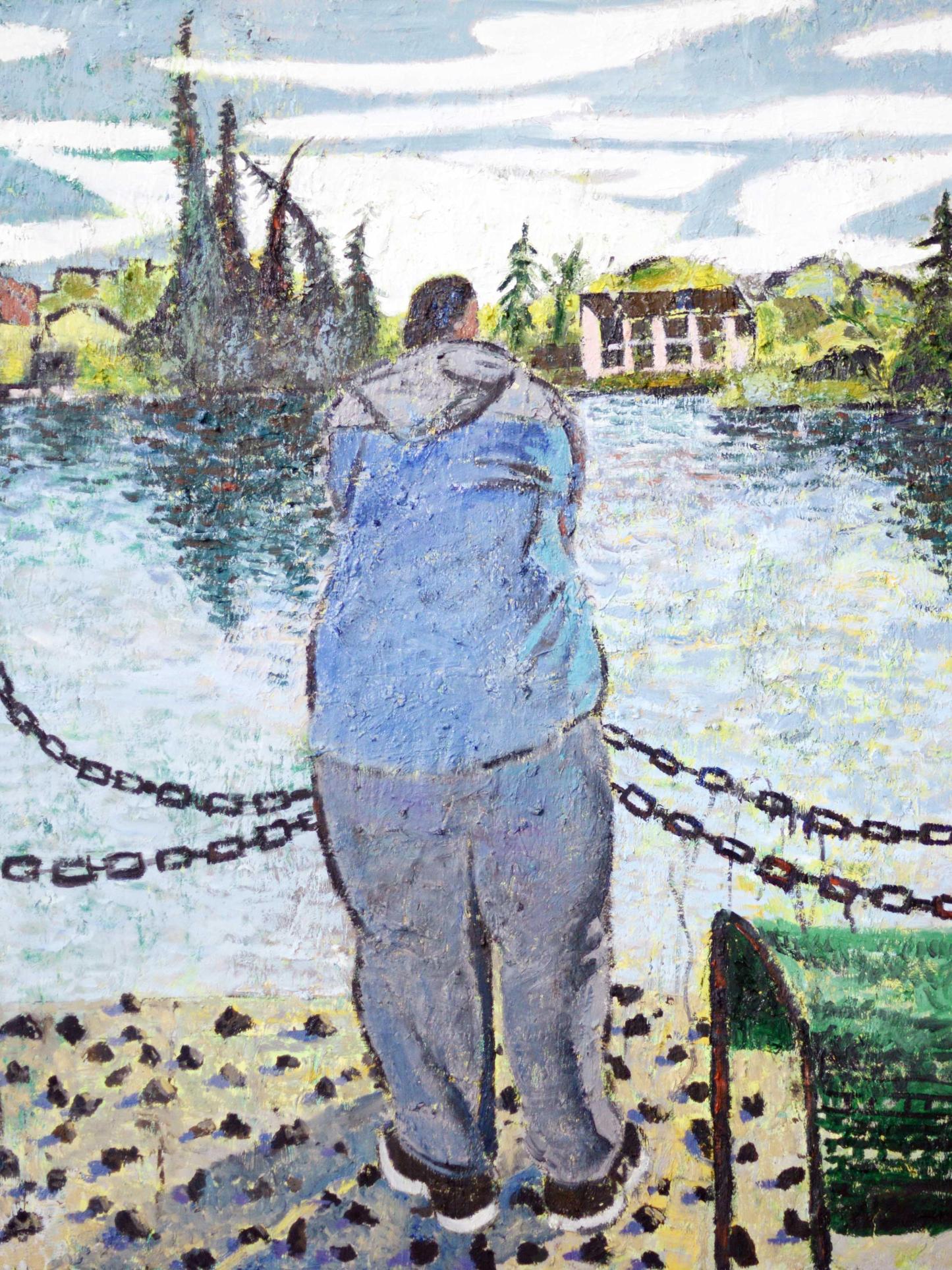 “The Thinker by the Lake” Oil on Canvas｜115cm × 125cm｜One-of-a-Kind Original Work