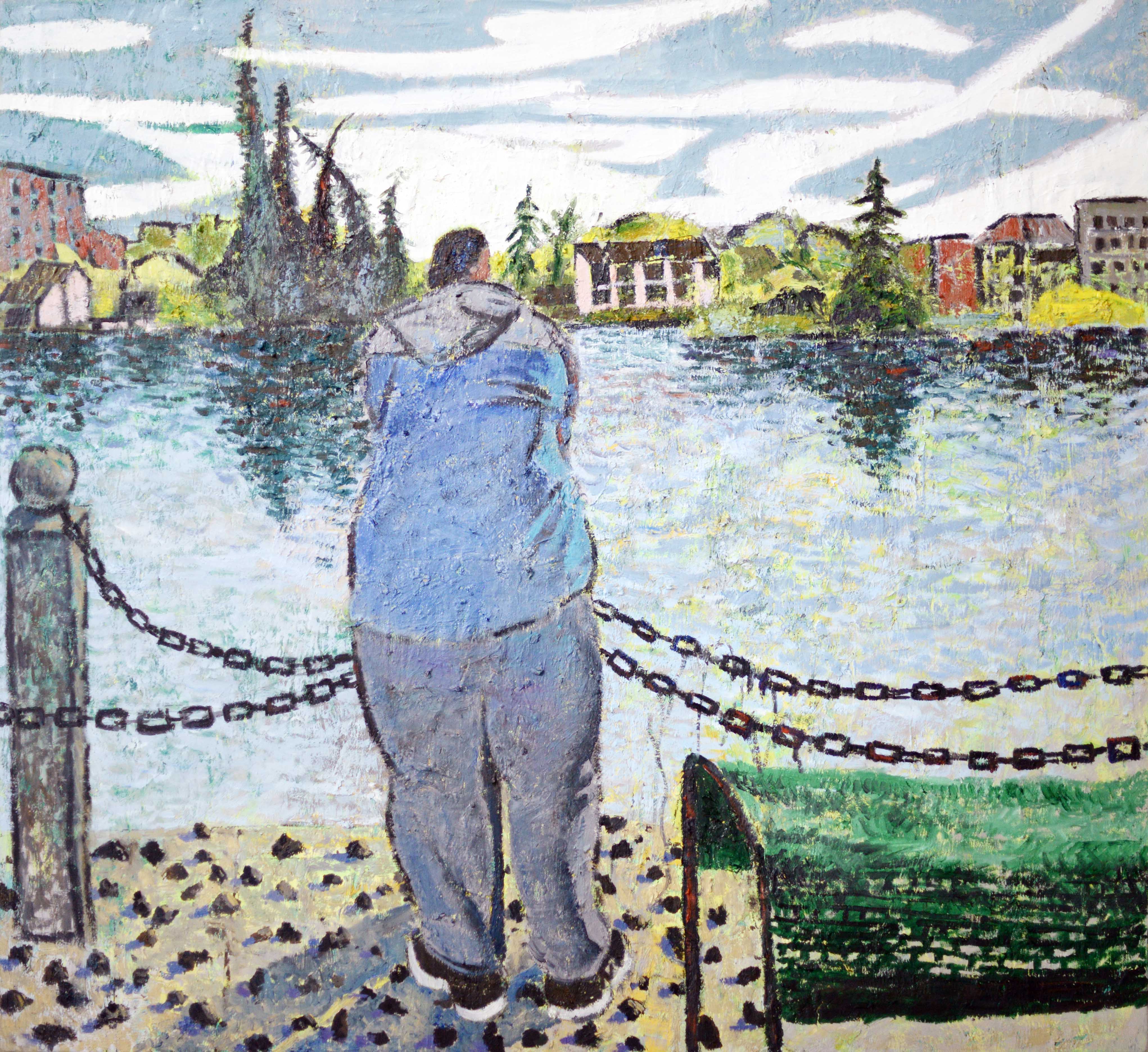 “The Thinker by the Lake” Oil on Canvas｜115cm × 125cm｜One-of-a-Kind Original Work