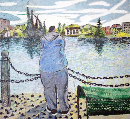 “The Thinker by the Lake” Oil on Canvas｜115cm × 125cm｜One-of-a-Kind Original Work