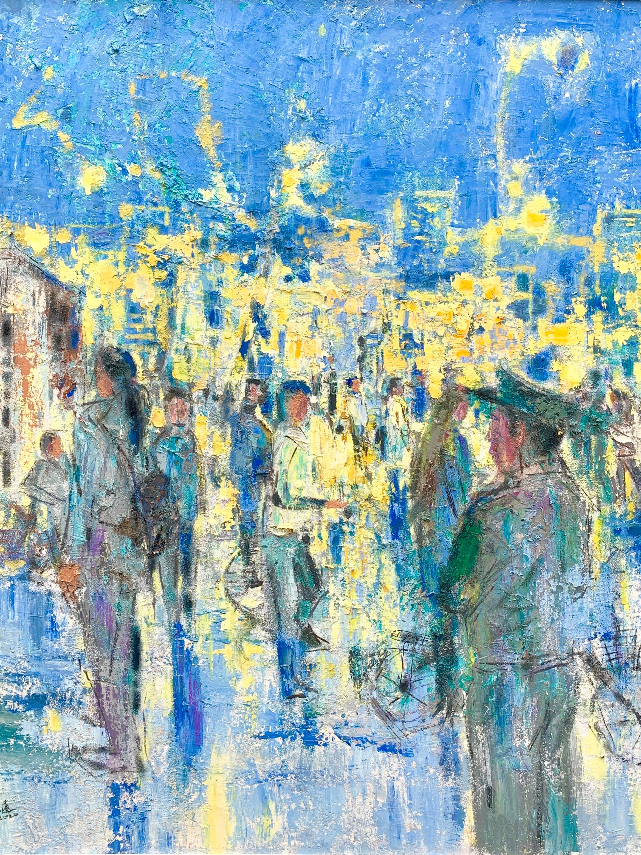 “Evening Commute: Neon Awakens” Oil on Canvas｜140cm × 110cm｜One-of-a-Kind Original Work