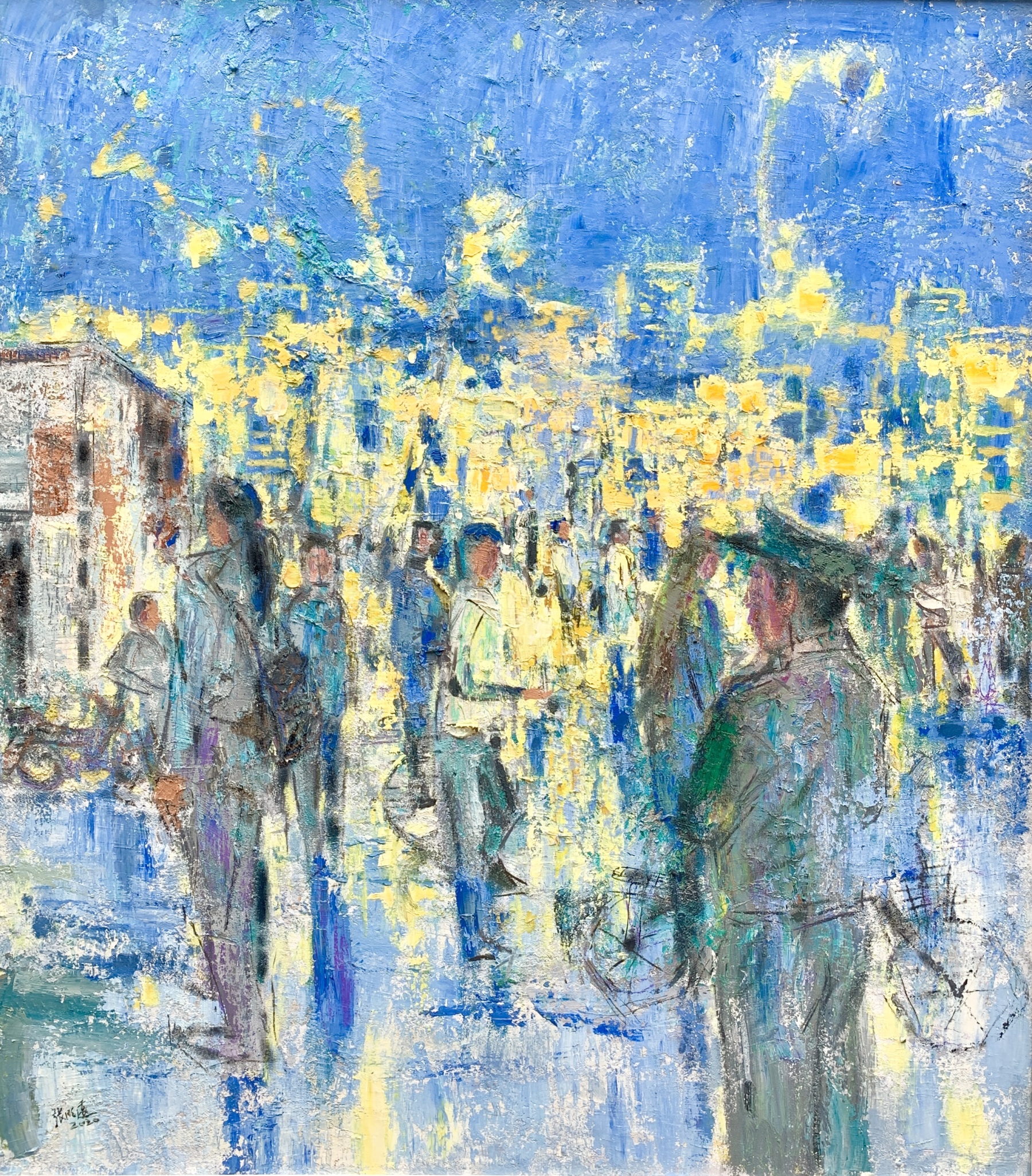 “Evening Commute: Neon Awakens” Oil on Canvas｜140cm × 110cm｜One-of-a-Kind Original Work