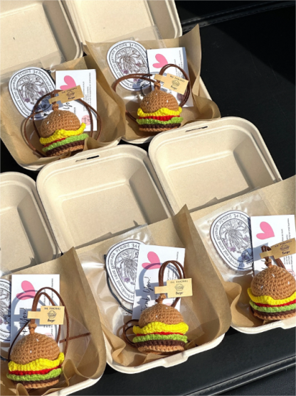 Original Lucky Burger Plush Charm – Handmade Knitted Decoration for Car Rearview Mirror, Bag, or Keychain · Burger Pendant (Includes Scented Pad)