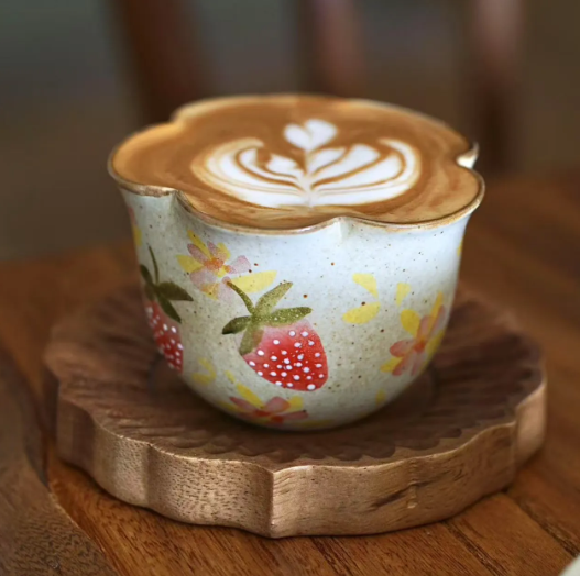 Jingdezhen Underglaze Handcrafted Cups – 230ml Flared Mouth Cup, 260ml Choko Cup, Latte Art Coffee Cup · Cherry Choko Cup 260ml