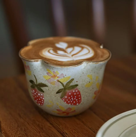 Jingdezhen Underglaze Handcrafted Cups – 230ml Flared Mouth Cup, 260ml Choko Cup, Latte Art Coffee Cup · Cherry Choko Cup 260ml