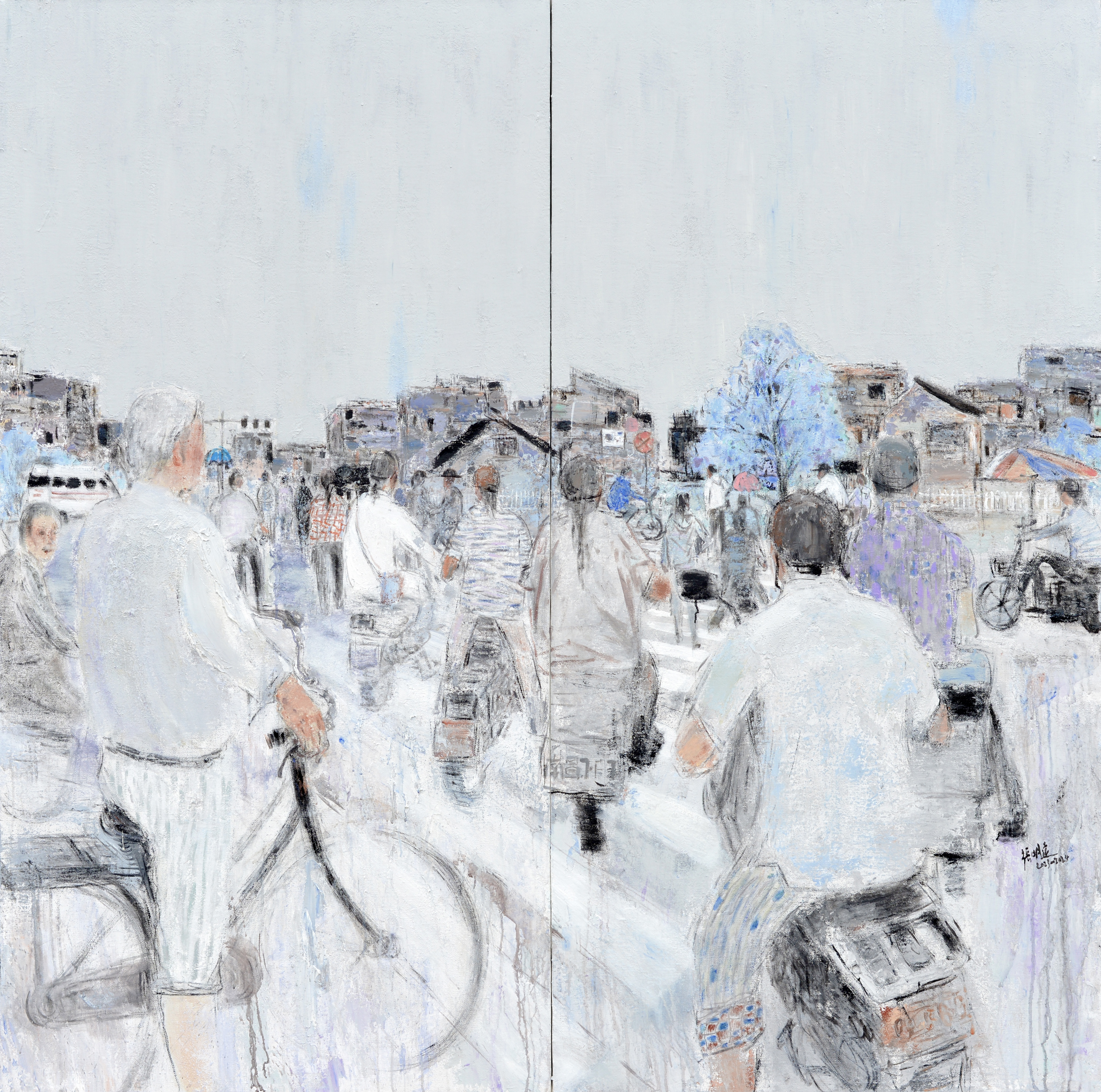 "Morning Commute" Oil on Canvas｜180cm × 180cm｜One-of-a-Kind Original Artwork