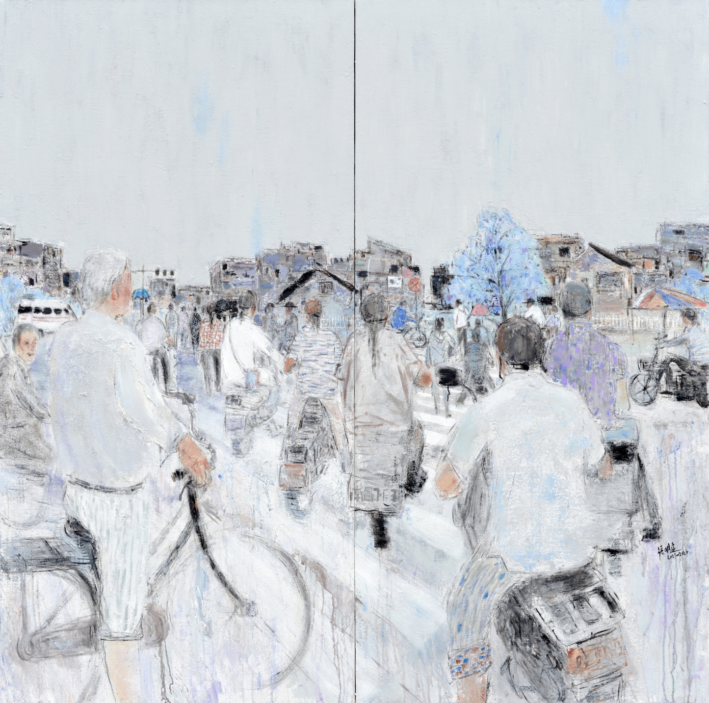 "Morning Commute" Oil on Canvas｜180cm × 180cm｜One-of-a-Kind Original A