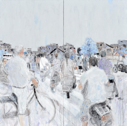 "Morning Commute" Oil on Canvas｜180cm × 180cm｜One-of-a-Kind Original Artwork