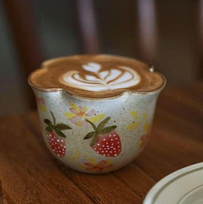 Jingdezhen Underglaze Handcrafted Cups – 230ml Flared Mouth Cup, 260ml Choko Cup, Latte Art Coffee Cup · Cherry Choko Cup 260ml
