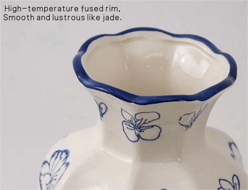 New Chinese-Style Hand-Painted Plum Blossom Blue and White Porcelain Vase – Ceramic Decoration for Living Room or Entryway, Ideal for Display or Hydroponic Peonies