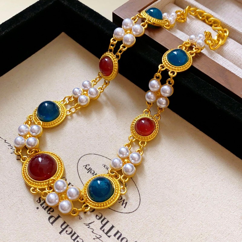 Vintage Geometric Imitation Pearl Double-Layer Choker Necklace – Court Style, Fashionable & Unique Statement Jewelry