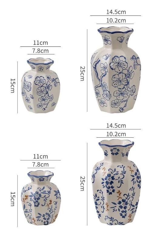 New Chinese-Style Hand-Painted Plum Blossom Blue and White Porcelain Vase – Ceramic Decoration for Living Room or Entryway, Ideal for Display or Hydroponic Peonies