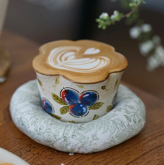 Jingdezhen Underglaze Handcrafted Cups – 230ml Flared Mouth Cup, 260ml Choko Cup, Latte Art Coffee Cup · Cherry Choko Cup 260ml