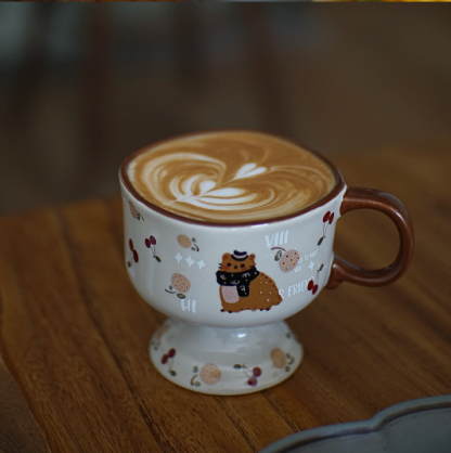 250ml Warm Winter Cat & Squirrel Mug – Square-Rim Ceramic Coffee Cup