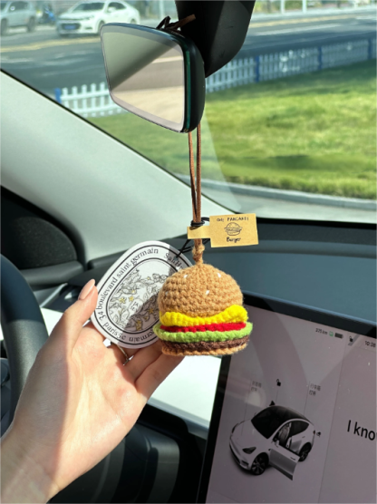 Original Lucky Burger Plush Charm – Handmade Knitted Decoration for Car Rearview Mirror, Bag, or Keychain · Burger Pendant (Includes Scented Pad)