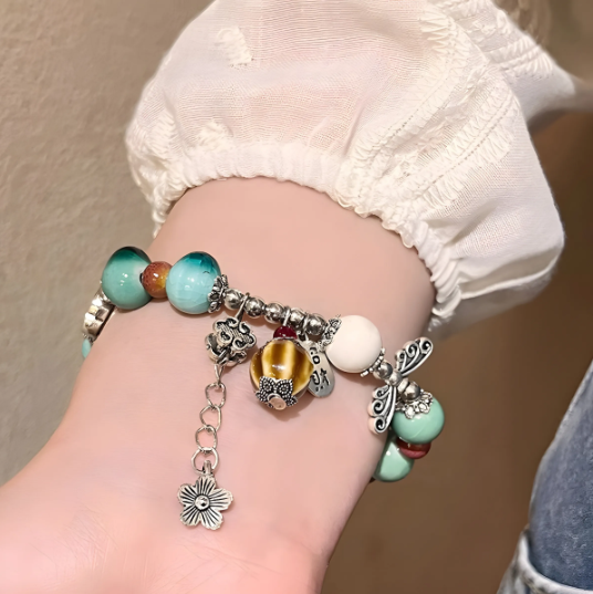Jingdezhen Ceramic Beaded Bracelet for Women – New Literary Retro Chinese Style, Fresh and Elegant Friendship Bracelet · 14–16cm Elastic Cord (Color Variation Due to Ceramic Firing)