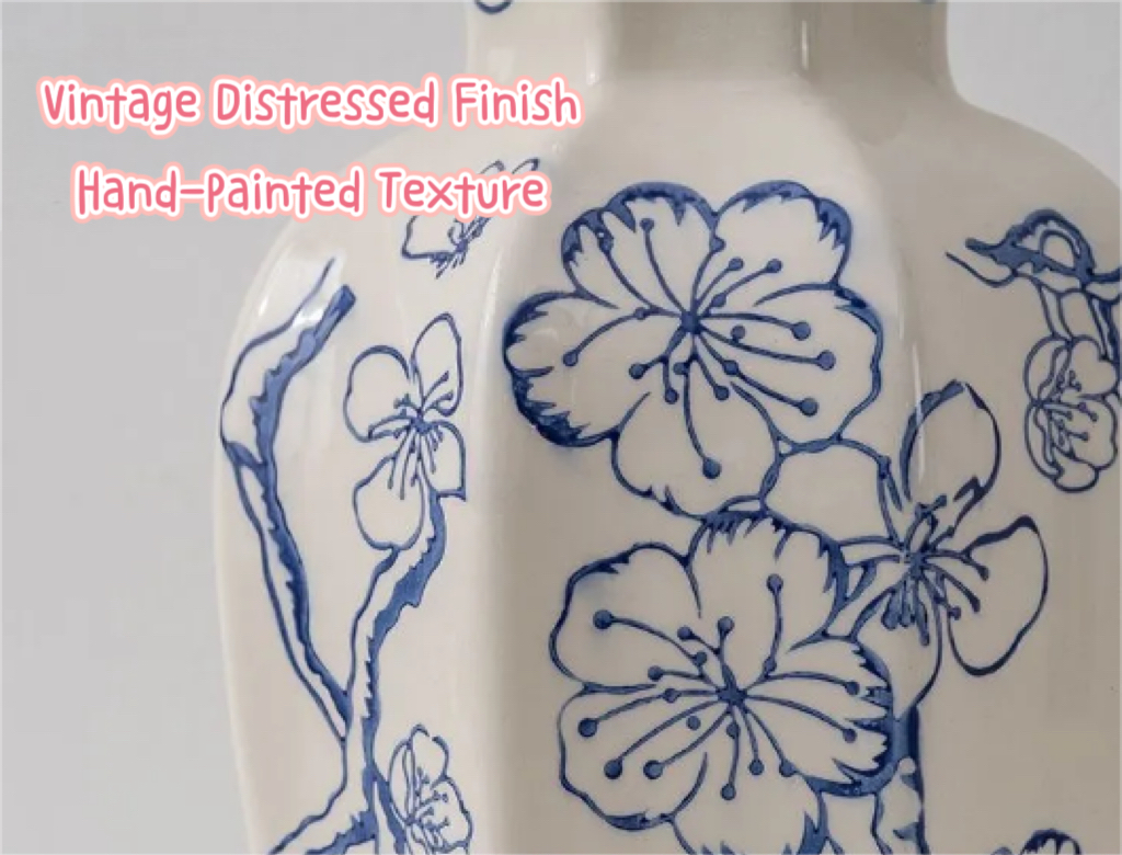 New Chinese-Style Hand-Painted Plum Blossom Blue and White Porcelain Vase – Ceramic Decoration for Living Room or Entryway, Ideal for Display or Hydroponic Peonies