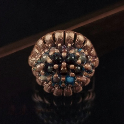 Vintage-Style Gold-Plated Brass Ring with Floral & Seed Bead Design