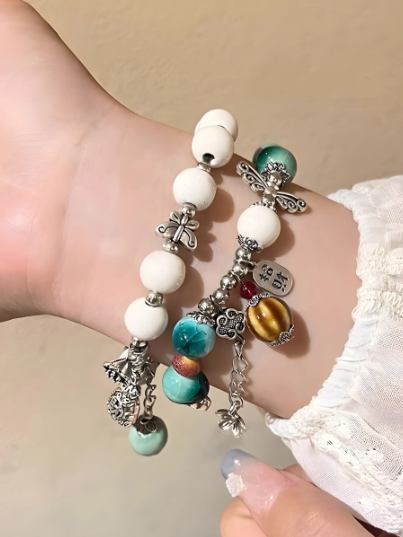 Jingdezhen Ceramic Beaded Bracelet for Women – New Literary Retro Chinese Style, Fresh and Elegant Friendship Bracelet · 14–16cm Elastic Cord (Color Variation Due to Ceramic Firing)