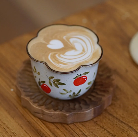 Jingdezhen Underglaze Handcrafted Cups – 230ml Flared Mouth Cup, 260ml Choko Cup, Latte Art Coffee Cup · Cherry Choko Cup 260ml