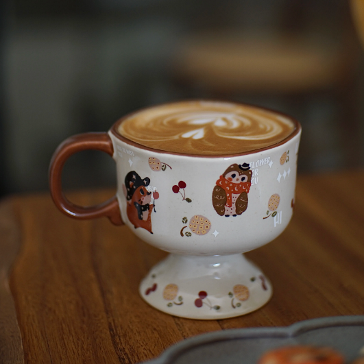 250ml Warm Winter Cat & Squirrel Mug – Square-Rim Ceramic Coffee Cup