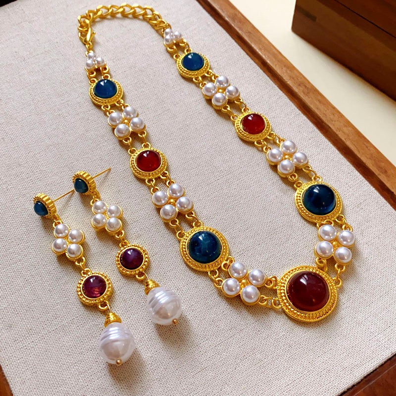 Vintage Geometric Imitation Pearl Double-Layer Choker Necklace – Court Style, Fashionable & Unique Statement Jewelry