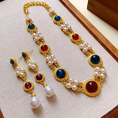 Vintage Geometric Imitation Pearl Double-Layer Choker Necklace – Court Style, Fashionable & Unique Statement Jewelry