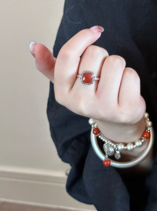 [Southern Red Agate & Silver Beads] 999 Fine Silver Bracelet – Traditional Craftsmanship, Antique Finish, Wrist Size 13–15cm, Approx. 15–16g