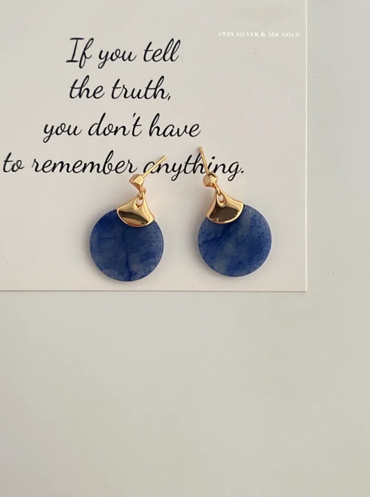 Lapis Lazuli Beaded Necklace · 38+6cm · Blue Aventurine Earrings (Each