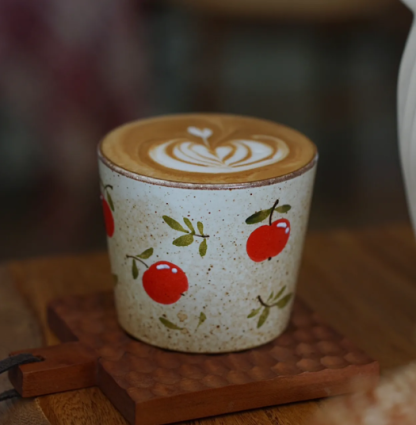 Jingdezhen Underglaze Handcrafted Cups – 230ml Flared Mouth Cup, 260ml Choko Cup, Latte Art Coffee Cup · Cherry Choko Cup 260ml