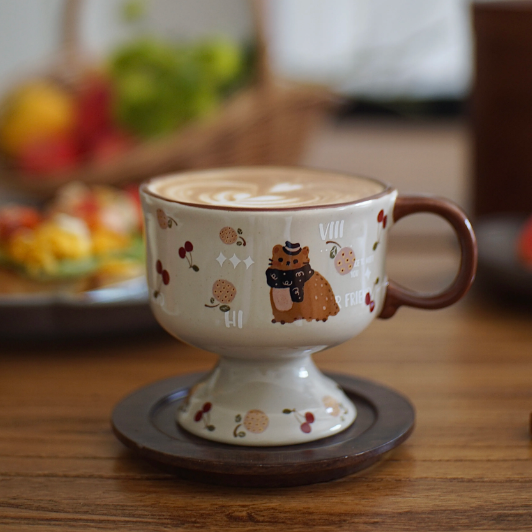 250ml Warm Winter Cat & Squirrel Mug – Square-Rim Ceramic Coffee Cup