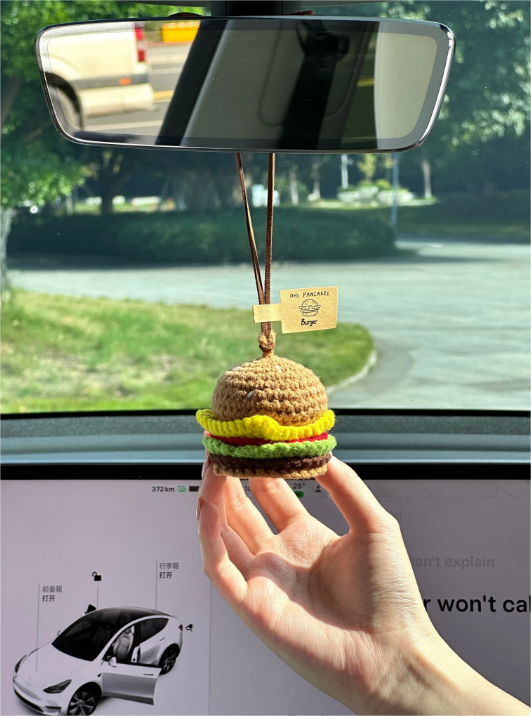 Original Lucky Burger Plush Charm – Handmade Knitted Decoration for Car Rearview Mirror, Bag, or Keychain · Burger Pendant (Includes Scented Pad)