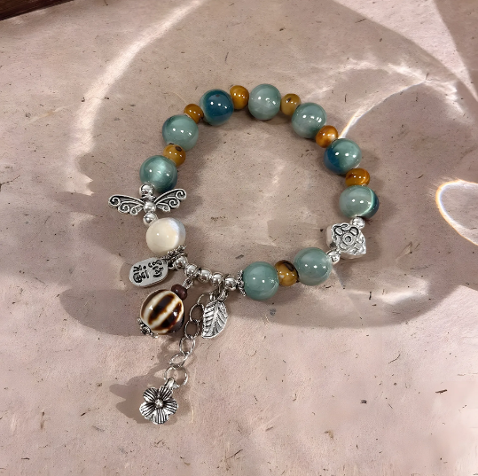 Jingdezhen Ceramic Beaded Bracelet for Women – New Literary Retro Chinese Style, Fresh and Elegant Friendship Bracelet · 14–16cm Elastic Cord (Color Variation Due to Ceramic Firing)