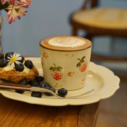 Jingdezhen Underglaze Handcrafted Cups – 230ml Flared Mouth Cup, 260ml Choko Cup, Latte Art Coffee Cup · Cherry Choko Cup 260ml