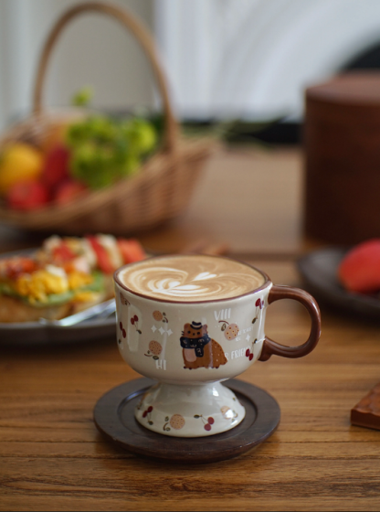 250ml Warm Winter Cat & Squirrel Mug – Square-Rim Ceramic Coffee Cup